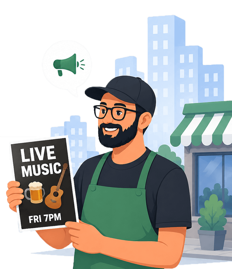Business owner sharing local promotions